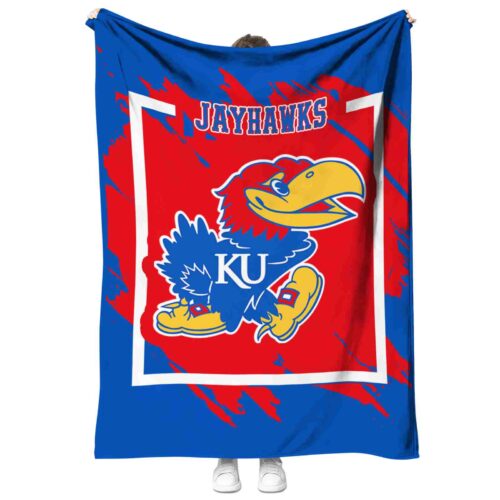 kansas jayhawks splatter effect blue blanket best selling