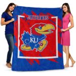 kansas jayhawks splatter effect blue blanket best selling