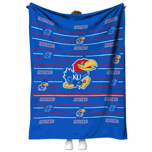 kansas jayhawks striped pattern blue blanket best selling