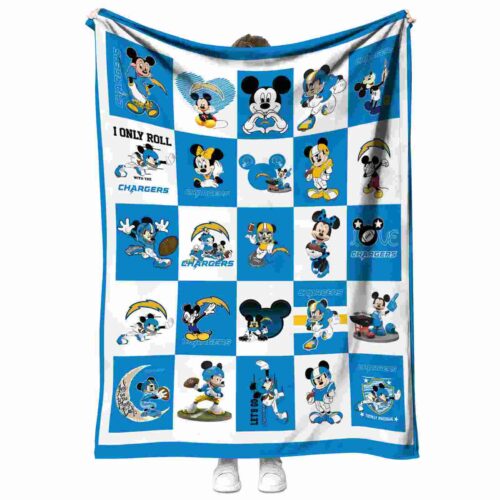los angeles chargers mickey minnie blue white blanket best selling