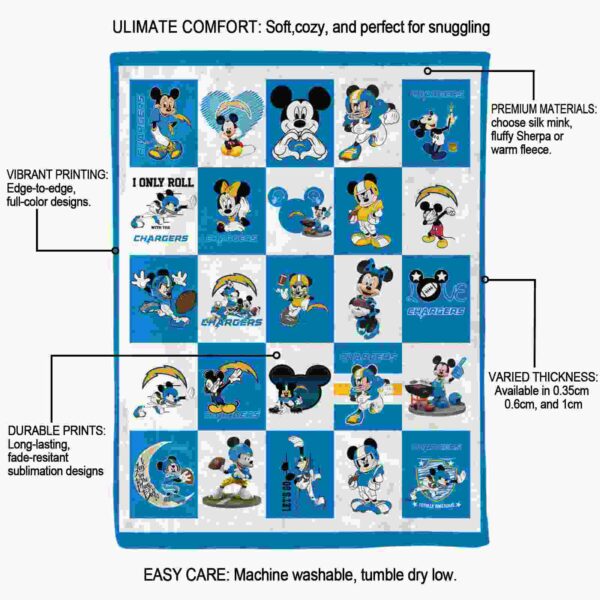 los angeles chargers mickey minnie blue white blanket new arrival