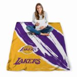 los angeles lakers brushstrokes purple white blanket high quality
