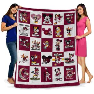 louisiana monroe warhawks mickey minnie red white blanket fashion forward
