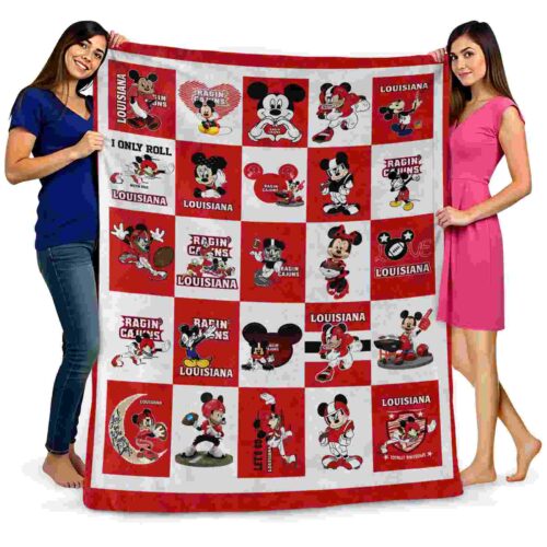 louisiana ragin cajuns mickey minnie red white blanket fashion forward