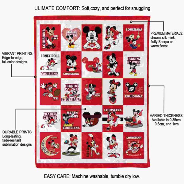 louisiana ragin cajuns mickey minnie red white blanket new arrival