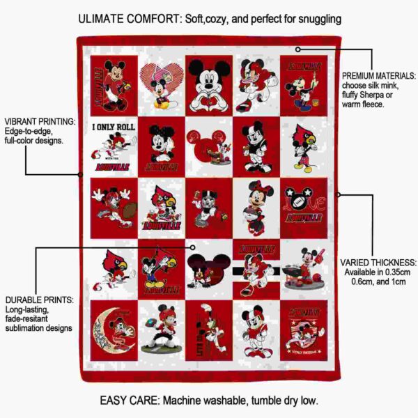 louisville cardinals mickey minnie red white blanket new arrival