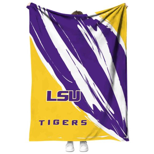 lsu tigers brushstrokes purple white blanket best selling