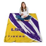 lsu tigers brushstrokes purple white blanket high quality
