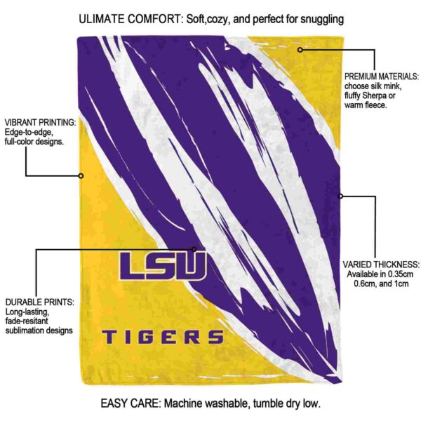 lsu tigers brushstrokes purple white blanket new arrival