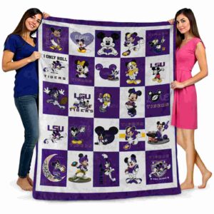 lsu tigers mickey minnie purple white blanket fashion forward