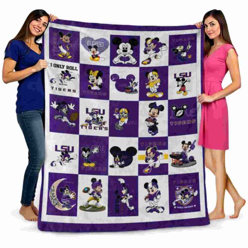 lsu tigers mickey minnie purple white blanket fashion forward