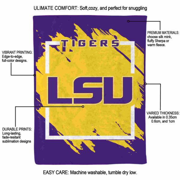 lsu tigers splatter effect purple blanket new arrival