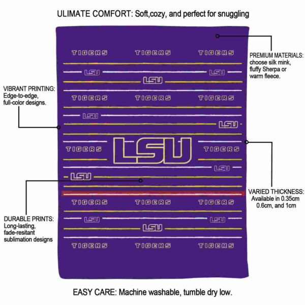 lsu tigers striped pattern purple blanket new arrival