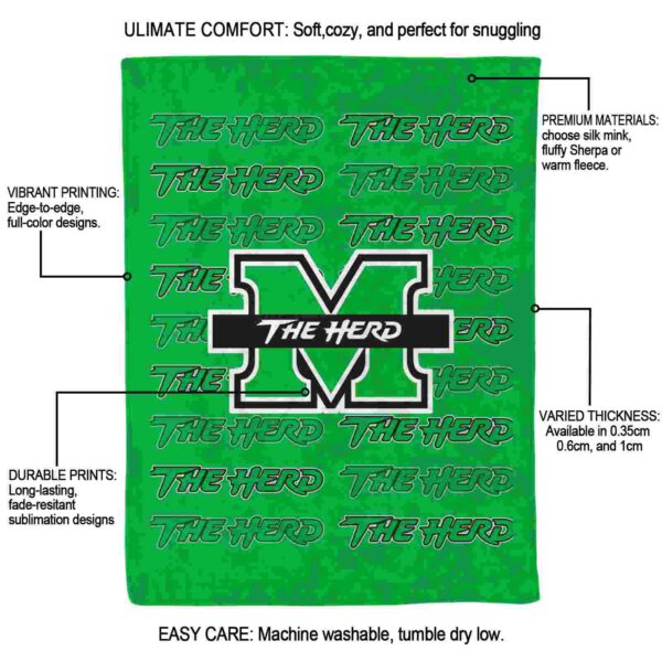 marshall thundering herd fan pride green blanket new arrival