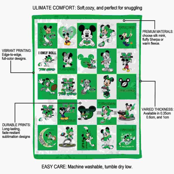 marshall thundering herd mickey minnie green white blanket new arrival