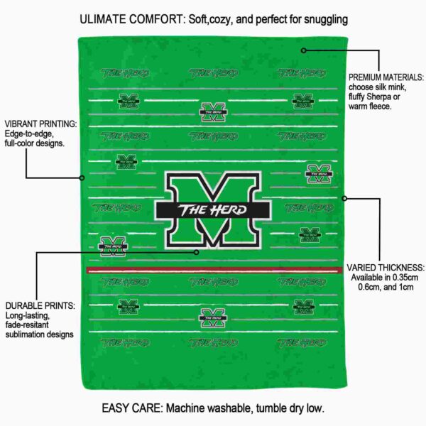 marshall thundering herd striped pattern green blanket new arrival