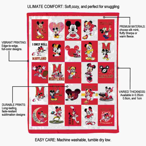 maryland terrapins mickey minnie red white blanket new arrival