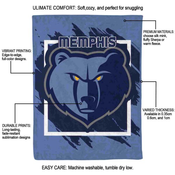 memphis grizzlies splatter effect blue blanket new arrival