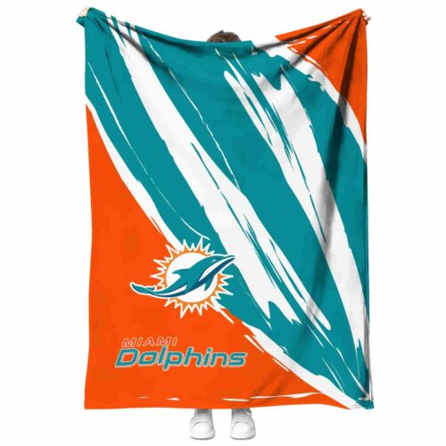 miami dolphins brushstrokes aqua white blanket best selling