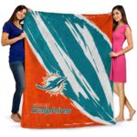 miami dolphins brushstrokes aqua white blanket best selling