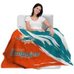 miami dolphins brushstrokes aqua white blanket best selling