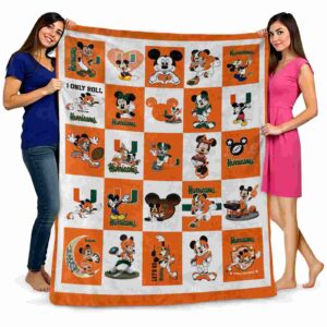 miami hurricanes mickey minnie orange white blanket fashion forward