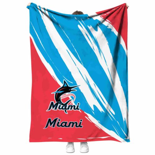 miami marlins brushstrokes blue white blanket best selling