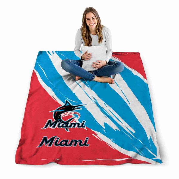 miami marlins brushstrokes blue white blanket high quality