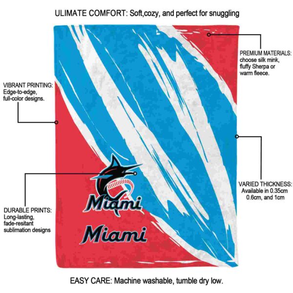 miami marlins brushstrokes blue white blanket new arrival