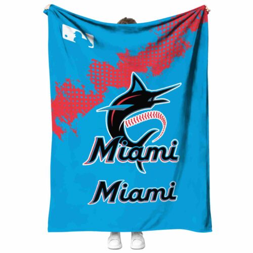 miami marlins grunge texture blue blanket best selling