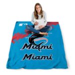 miami marlins grunge texture blue blanket high quality