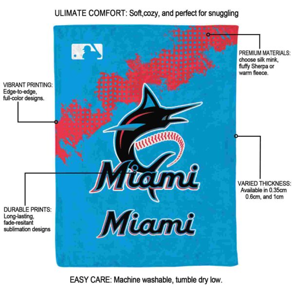 miami marlins grunge texture blue blanket new arrival