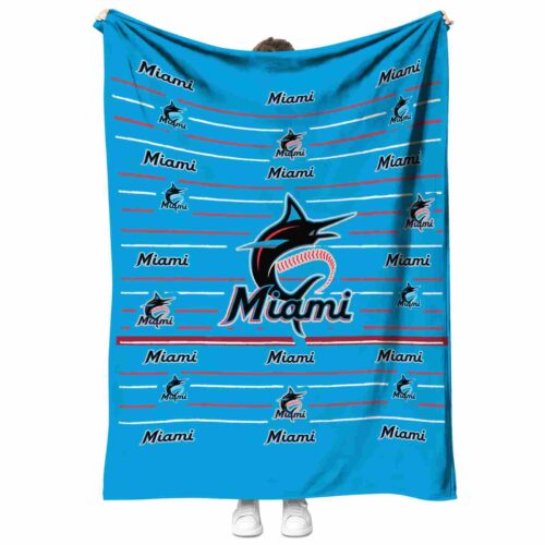 miami marlins striped pattern blue blanket best selling