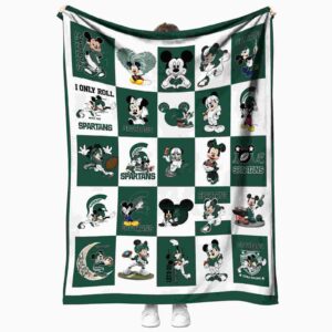 michigan state spartans mickey minnie green white blanket best selling