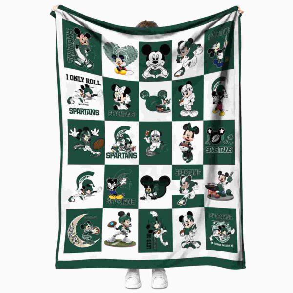 michigan state spartans mickey minnie green white blanket best selling