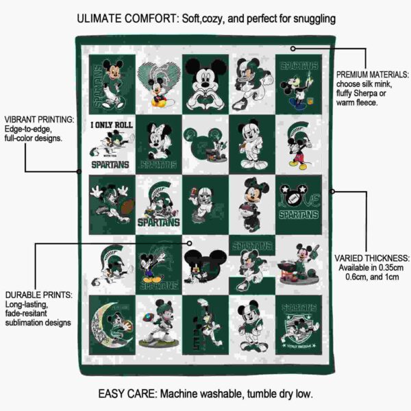 michigan state spartans mickey minnie green white blanket new arrival