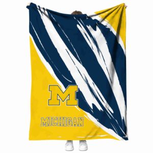 michigan wolverines brushstrokes blue white blanket best selling