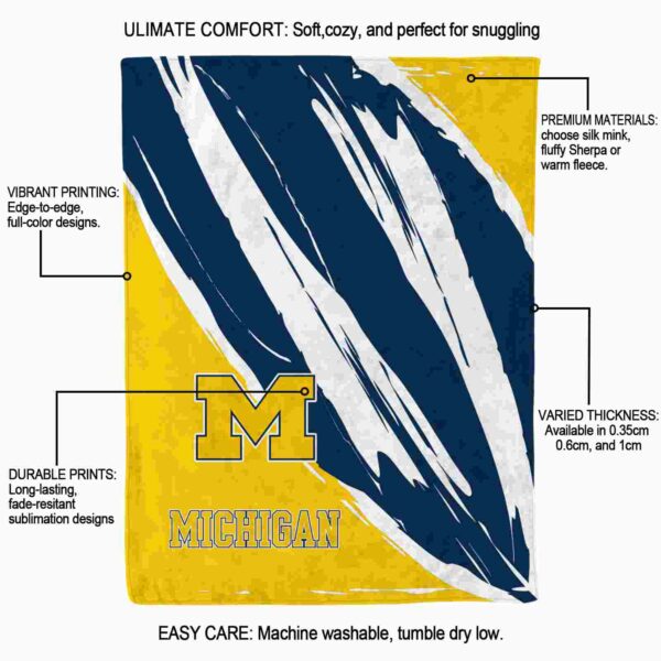 michigan wolverines brushstrokes blue white blanket new arrival