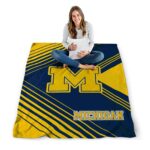 michigan wolverines diagonal stripes blue blanket best selling
