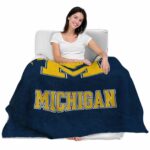 michigan wolverines grunge texture blue blanket best selling