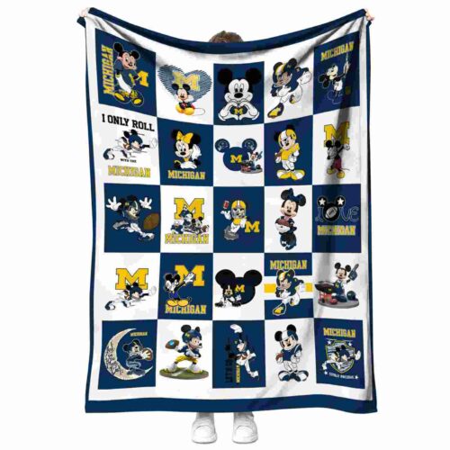 michigan wolverines mickey minnie blue white blanket best selling
