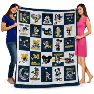 michigan wolverines mickey minnie blue white blanket fashion forward
