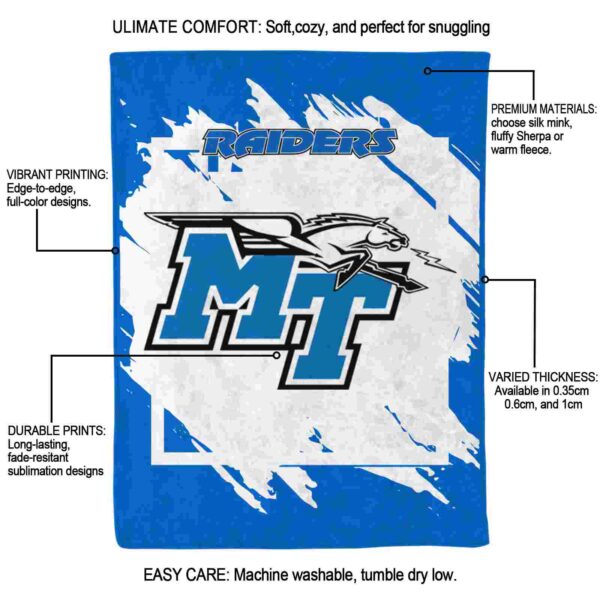 middle tennessee blue raiders splatter effect blue blanket new arrival
