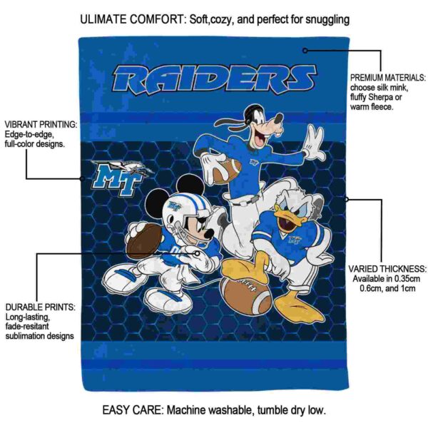 middle tennessee blue raiders three musketeers blue blanket new arrival