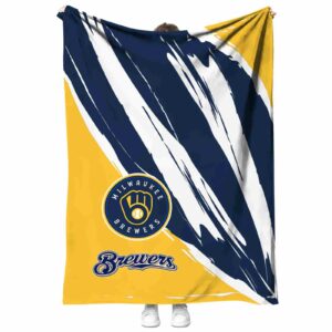 milwaukee brewers brushstrokes navy blue white blanket best selling
