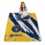 milwaukee brewers brushstrokes navy blue white blanket high quality