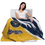 milwaukee brewers brushstrokes navy blue white blanket latest model