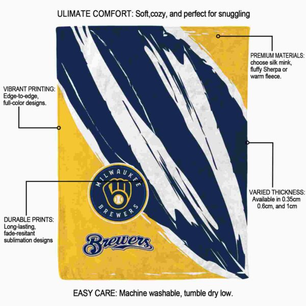 milwaukee brewers brushstrokes navy blue white blanket new arrival