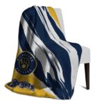 milwaukee brewers brushstrokes navy blue white blanket top rated