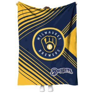 milwaukee brewers diagonal stripes navy blue blanket best selling